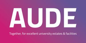 AUDE logo in white text with pink and purple backgroun